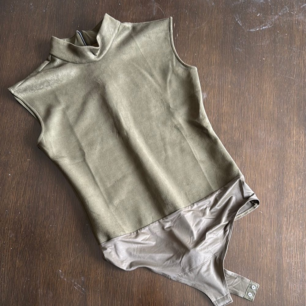 SPANX Green Asymmetrical Sleeveless Bodysuit